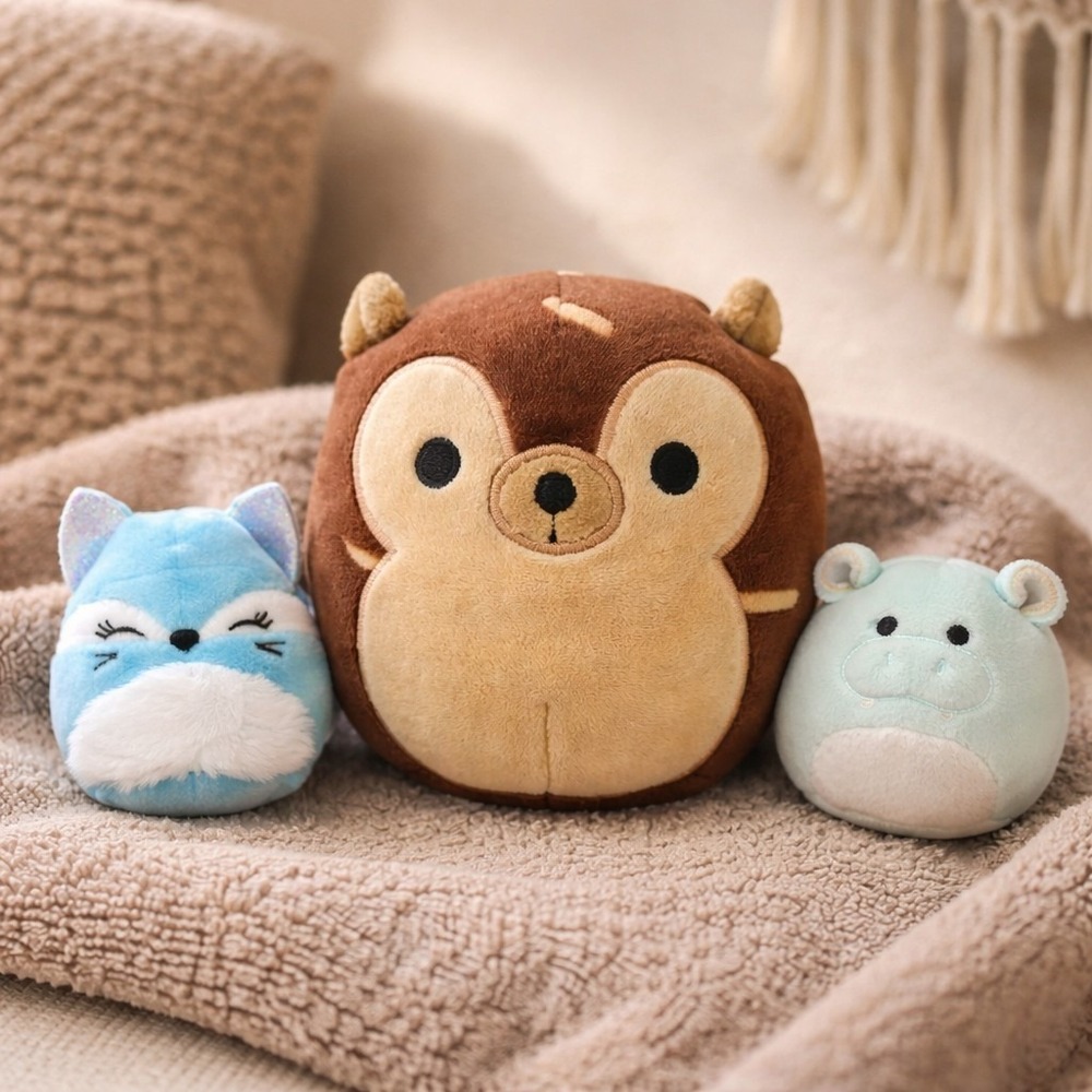 Lot Of 3 Squishmallows/Squishvilles Hans Hedgehog/Benedict Hippo/Dabney Blue Fox